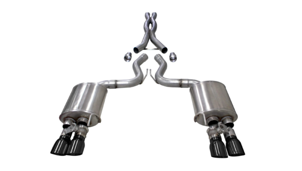 Corsa Performance 3.0" Catback Exhaust Dual Rear Exit w/Twin 4.0" Black PVD Pro-Series Tips Ford Mustang GT Fastback - w/ Valves 2018-2022